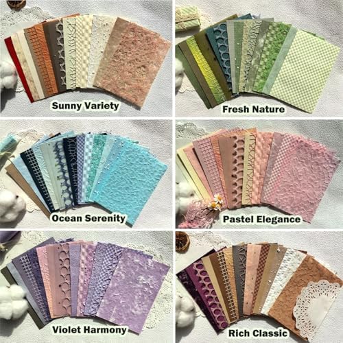 102 Sheets Textured Scrapbook Paper and Mesh Fabric Kit, 6 Pack Handmade Special Decorative Decoupage Paper for Scrapbooking Bullet Junk Journal Supplies Cards Crafts( 6 x 4 inches)