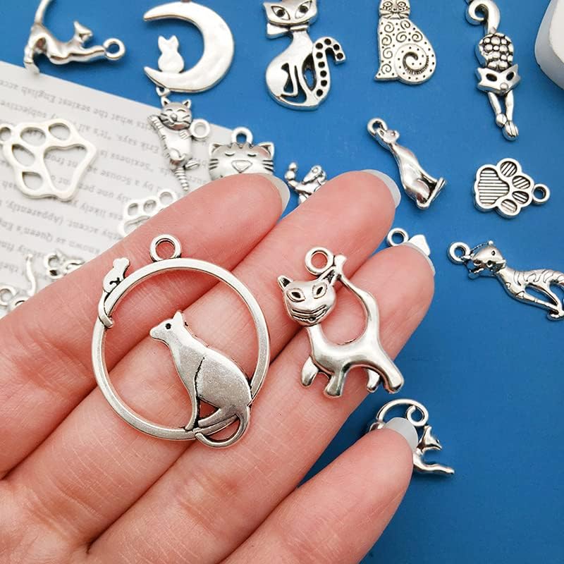 WOCRAFT 120pcs Antique Silver Cat Charm for Jewelry Making Alloy Cat Charms for DIY Crafts (SN015)
