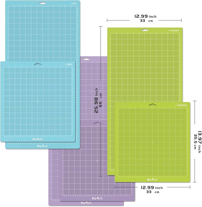ReArt Cutting Mat Variety 6 Packs for Cricut Maker 3/Maker/Explore 3/Air 2/Air/One Adhesive Sticky Replacement - Strong, Standard, Light, 12in x 12in x 3 Packs, 12in x 24in x 3 Packs.