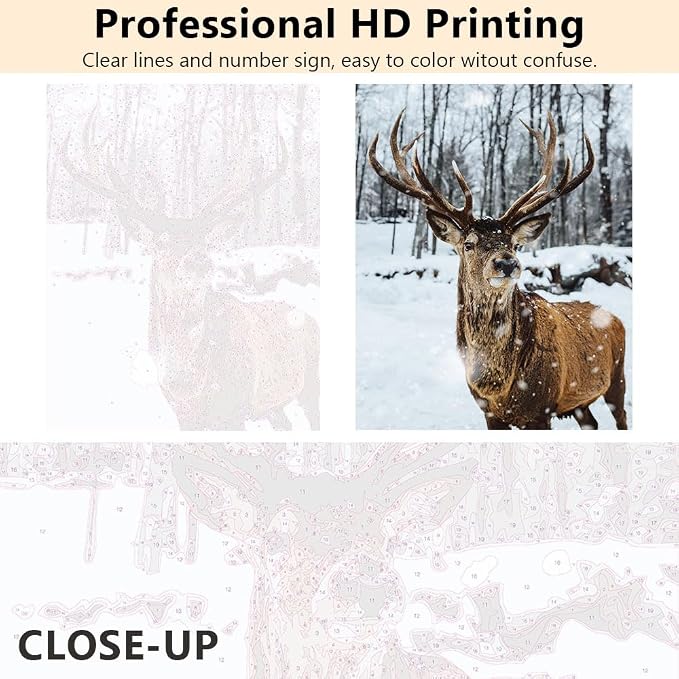 TUMOVO Adult Paint by Number Kits, Paint by Numbers Kit for Adults - Elk in a Snowy Winter Landscape, Serene Forest Wildlife Animal Art, Painting by Numbers Canvas, 16x20 Inch(Framed)