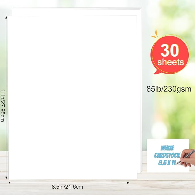 White Cardstock 8.5 x 11, 230gsm Cover Cardstock Paper, 85 Lb Heavy Card Stock for Printer, Card Stock Paper for Invitations, Scrapbooking, Crafts, Diy Cards, Decoration, Drawing (30 Sheets)