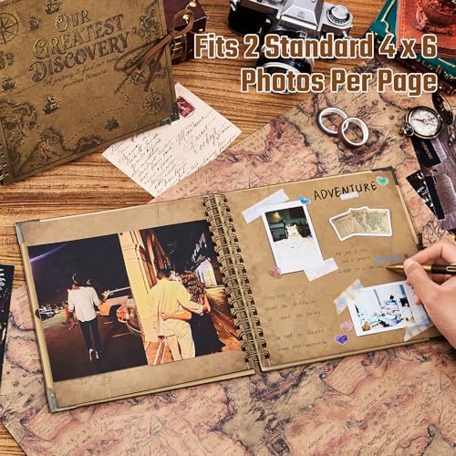 Adventure Book 8x8 Scrapbook Photo Album, Travel Diary with Metal Corner Protectors, 250 gsm Acid-Free Kraft Paper DIY Memory Book for Wedding Guestbook Anniversary, Baby & Family Gifts
