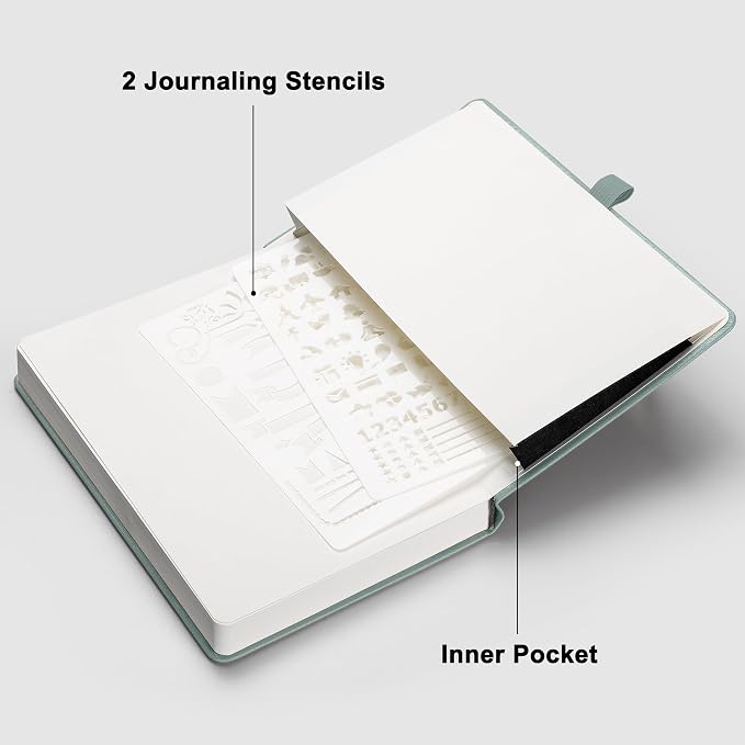 RETTACY Dotted Journal Notebook, 192 Pages, A5 Medium Size (5.7'' x 8.3'') | Leather Hardcover, 100 GSM Thick Paper, for Journaling, Planning, Tracking (Blue-gray)