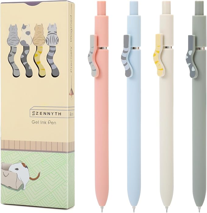 FIOVER Cat Pens, 4Pcs 0.5mm Black Ink Fine Point Pens for Journaling