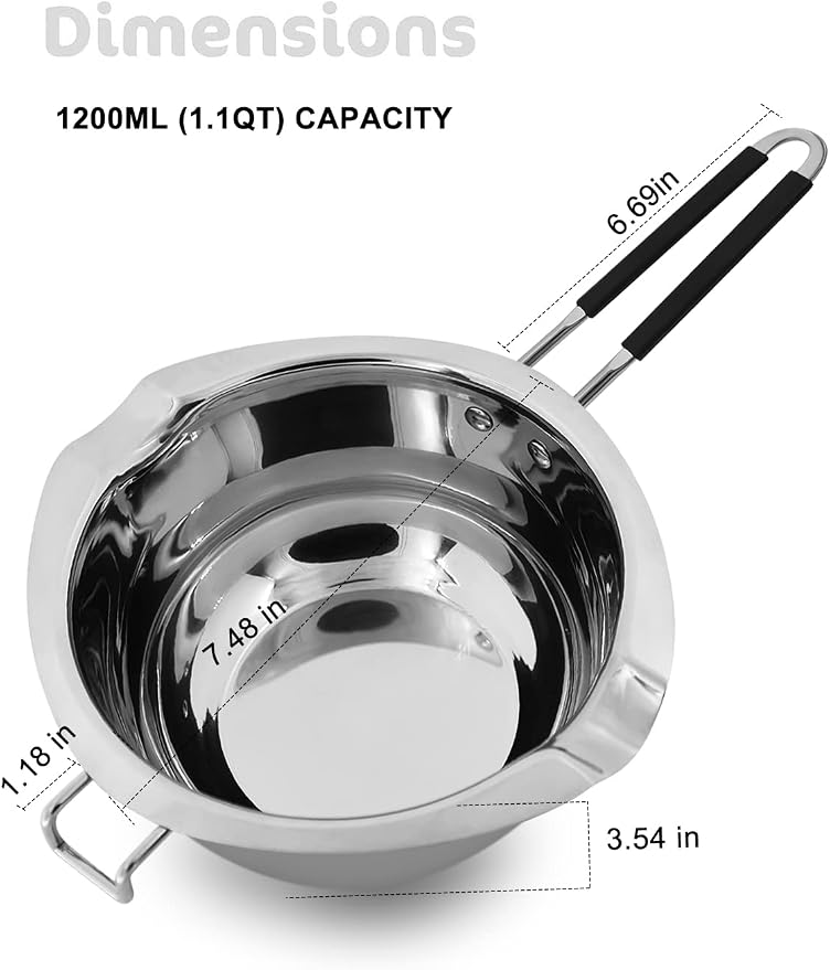 Double Boiler Pot Set, 1200ML Double Boiler, 2800ML Stainless Steel Pot | with Silicone Spatula for Melting Chocolate,Candy, Soap, Wax, Candle Making