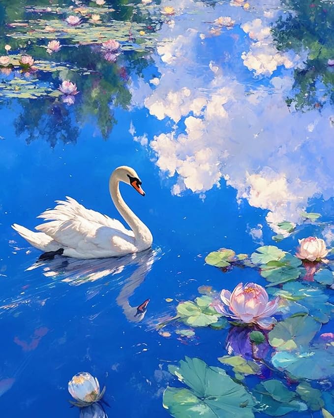 ZRIZQ Paint by Numbers Kit for Adults Beginner Animal,Swan,16x20 | Full set with wooden brushes,rolled canvas,rich paints.Calming activity.Beginner friendly.Just open and paint.