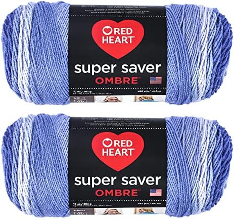 Red Heart Super Saver Ombre Yarn for Crocheting, Bajablue, 2-Pack