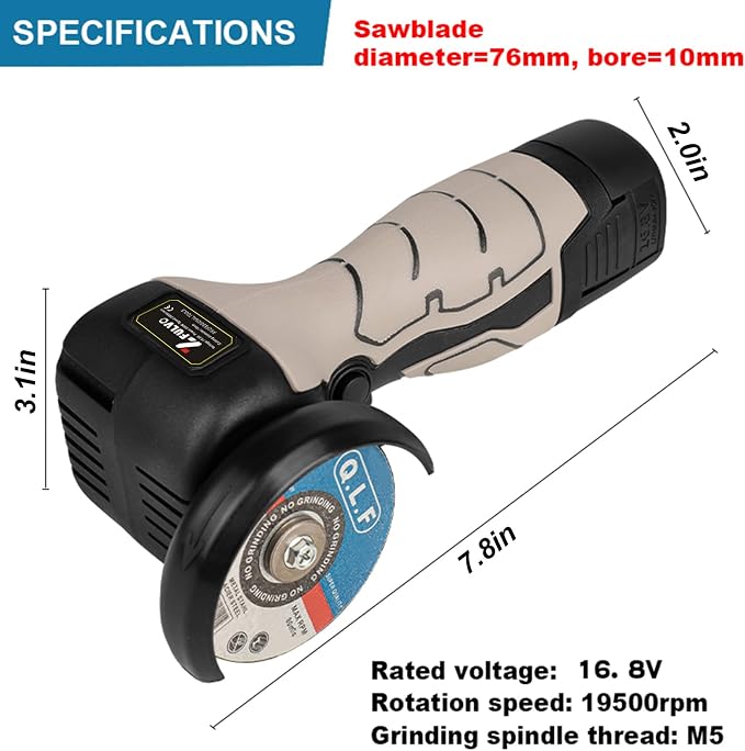 ZFULVO Cordless Brush Angle Grinder Kit, 19500rpm Mini Electric Angle Grinding Tool with 2pcs 16.8V 2000mAh Batteries and 6-Cutting Discs, Grinder Handheld Cutter for Metal Wood