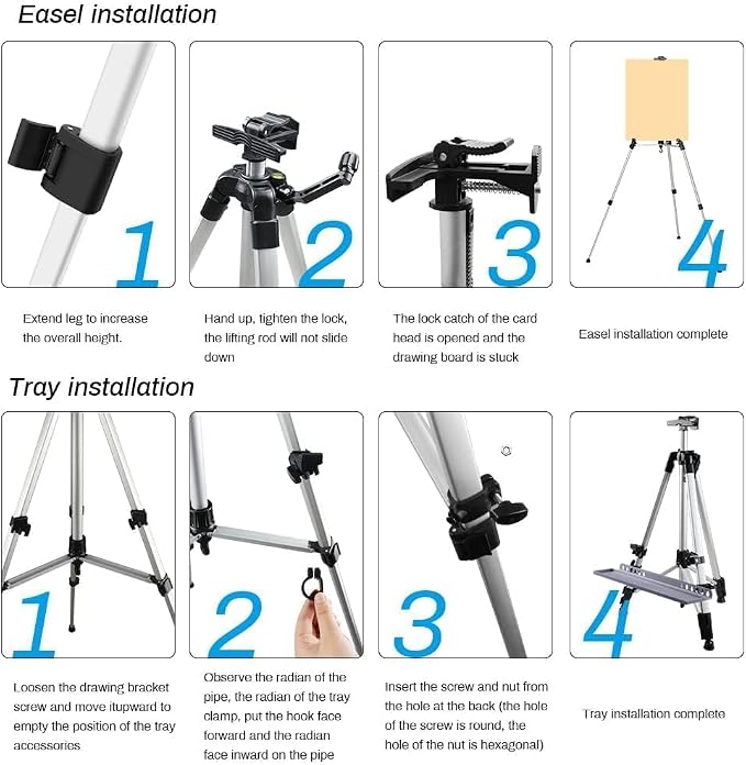 RRFTOK 21-61 Inch Adjustable Art Easel Stand for Painting with Tray | Portable metal easel with paintbrush tray for painting, canvas holder, artists, adults and floor use