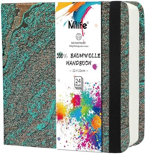 Mlife Square Watercolor Sketchbook,100% Cotton,300gsm/140lb,Acid-Free,Watercolor Journal for Artists Adults Students,4.7 * 4.7 Inches(Green Wave)
