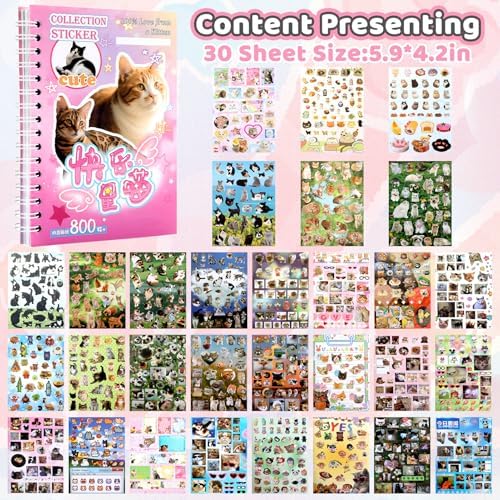 800+ Cat Sticker Book, 30 Sheets Meme Stickers for Scrapbook Journal