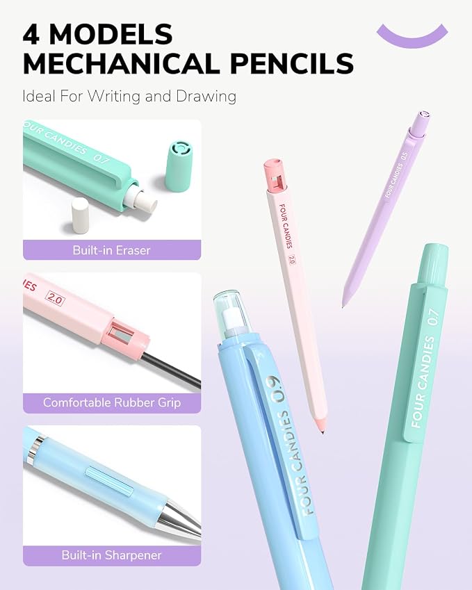 Four Candies 36PCS Mechanical Pencil Set with 624 Refills (Light Purple)