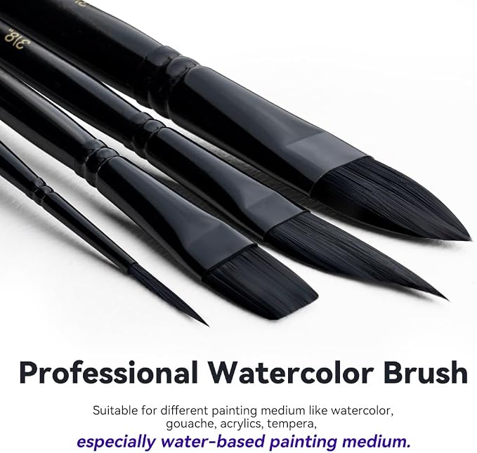 Transon 10pcs Natural Watercolor Paint Brush Set Professional for Watercolor Acrylic Ink Gouache Tempera