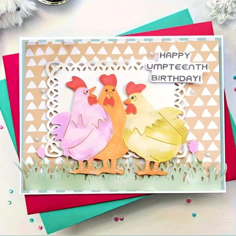 3pcs/Set Chickens Metal Die Cuts Cutting Dies Paper Cards Cutting Dies Cut Stencils for DIY Embossing Card Making Book Tags Decorative Paper Dies Scrapbooking