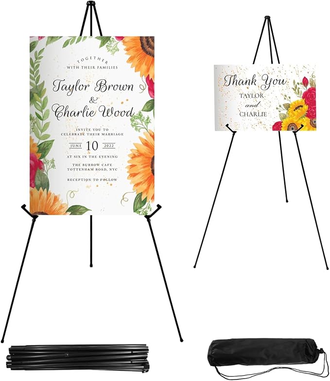 JEAWIWI 2 Pcs Lightweight Easel Stand, 66 Inch, Black, with Carry Bags | Adjustable Portable Display Easel, Metal Floor Tripod, 66 Inch, for Wedding Signs, Poster Stands, Banner, Art Show, Party