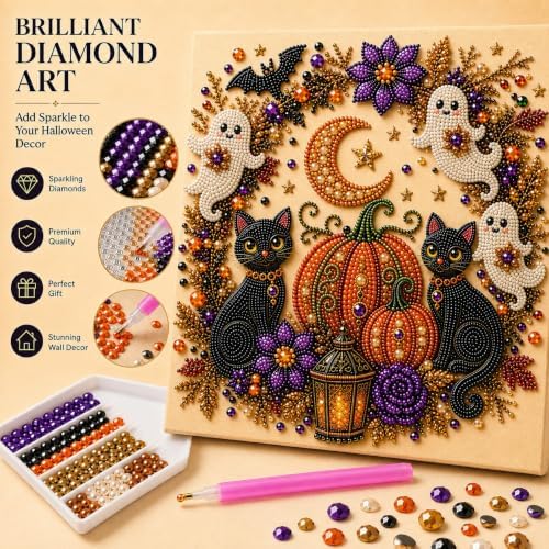 Halloween Diamond Art Kits for Adults, Pearl Art Kits for Adults Fall Theme