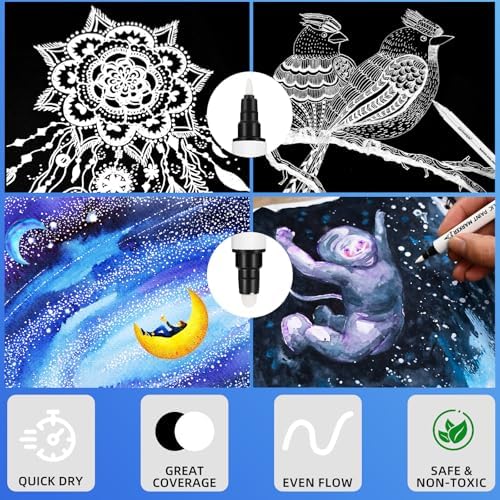 GETHPEN White Pens Set, White Gel Pens, Dual-Tip Acrylic Paint Pen, 7 Pack