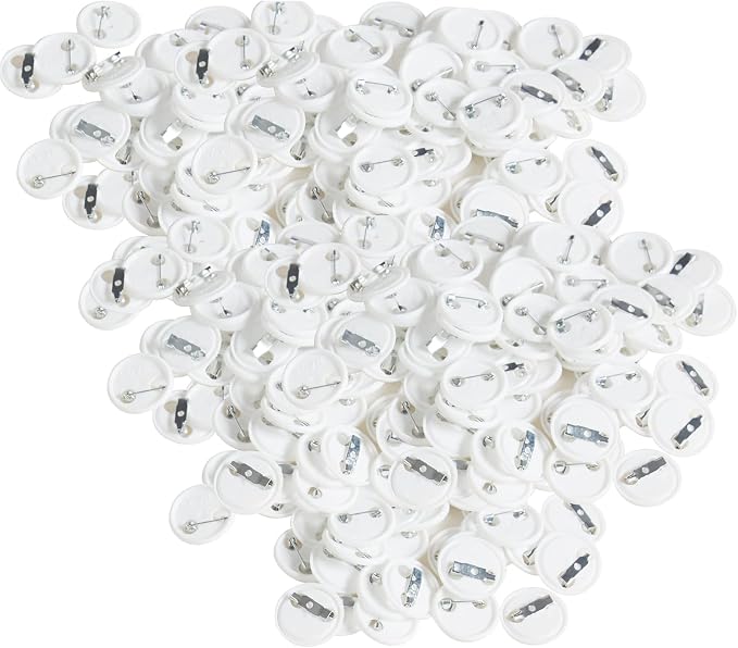 VEVOR 500 Sets 1 inch 25mm Pin Back Button Parts for Button Maker Machine, DIY Round Button Badge Parts, Set Includes Metal Top, Plastic/Metal Button, Clear Film, and Blank Paper for Gifts Presents