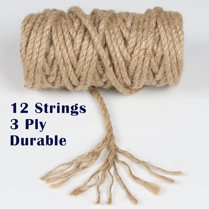 2Pack 4mm Natural Jute Twine Rope 240 Feet Twisted Heavy Duty Thick Twine for Cat Scratching Post Tree Craft Projects Garden Home Decoration Packing Bundling (Brown-120Feet/Roll)