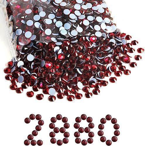 Beadsland Hotfix Rhinestones Bulk, 2880pcs Dark Red Hot Fix Rhinestones for Crafts Clothes DIY Decoration, Dark Siam, SS30, 6.3-6.5mm