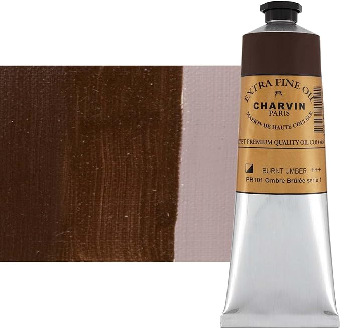 Charvin Extra Fine Oil Paint, Burnt Umber 150 ml - Triple-Milled, Rich Texture, Poppy Oil-Based, Light-Fast, Handmade, Archival Quality
