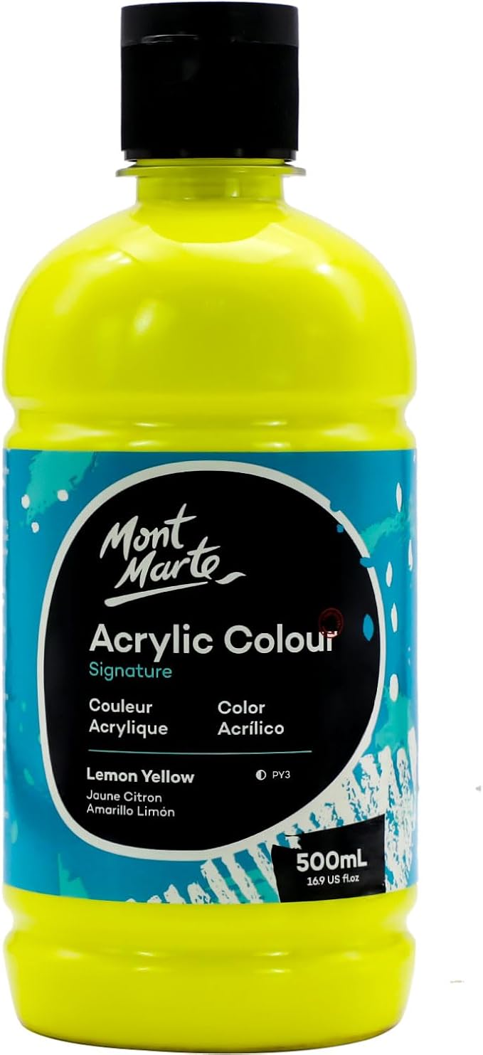 Mont Marte Signature Lemon Yellow Acrylic Paint, 16.9oz (500ml), Semi-Matte Finish, Suitable for Canvas, Wood, Fabric, Leather, Cardboard, Paper, MDF and Crafts