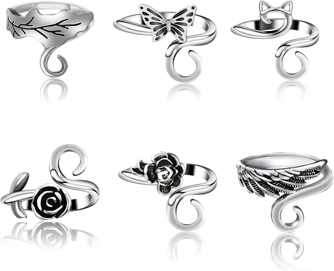DTOFOOT 6Pcs Knitting Crochet Tension Ring for Fingers with Box | Metal Open Crochet Ring, Adjusts for Finger Tension, Speeds Up Braided Knitting Work, Ideal Gifts for Mom Grandma Crocheters