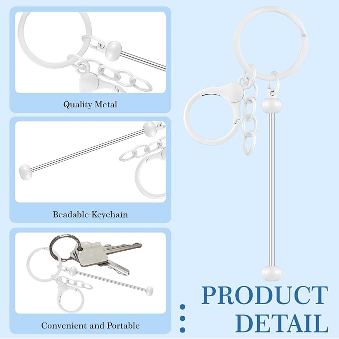 Huwena 6 Pcs Beadable Keychain Bars Metal Blanks DIY Crafts Jewelry Gift