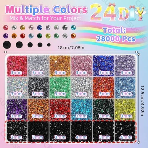 28000 Pcs Color Rhinestones Bedazzling Kit, Black Resin Gems for Crafts