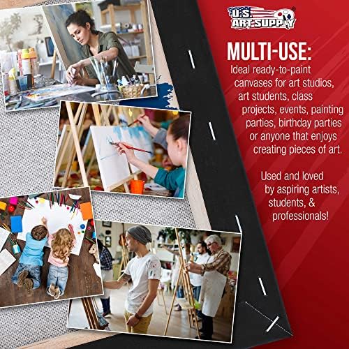 U.S. Art Supply 16"x20" Black Stretched Canvas for Painting, 3/4", 4-Pack