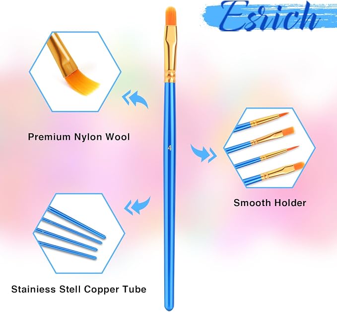 ESRICH 200PCS Paint Brushes, Paint Brush for Acrylic Painting | Artist Paintbrushes for Oil Watercolor, Body Face Rock Canvas, Small Paint Brushes for Kids