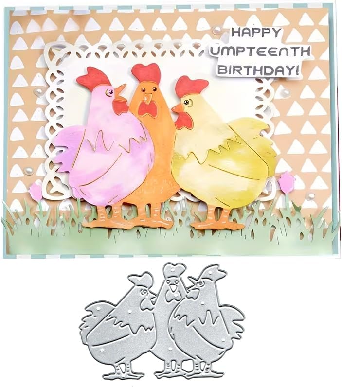 3pcs/Set Chickens Metal Die Cuts Cutting Dies Paper Cards Cutting Dies Cut Stencils for DIY Embossing Card Making Book Tags Decorative Paper Dies Scrapbooking