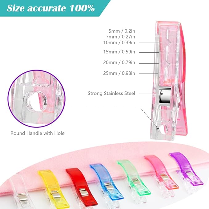 Doukey Large Sewing Clips Fabric Clips 50PCS Jumbo Quilt Clips for Quilting Assorted Colors, Multipurpose Craft Sewing Supplies Quilting Accessories Crafting Tools