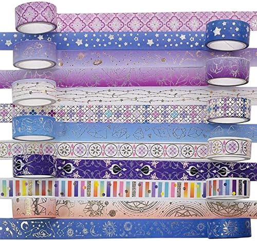 12 Rolls Galaxy Washi Tape Set Bronzing Starry Night Decorative Masking Tape for Scrapbooking, Journal, Planner, DIY Crafts, Gift Wrapping