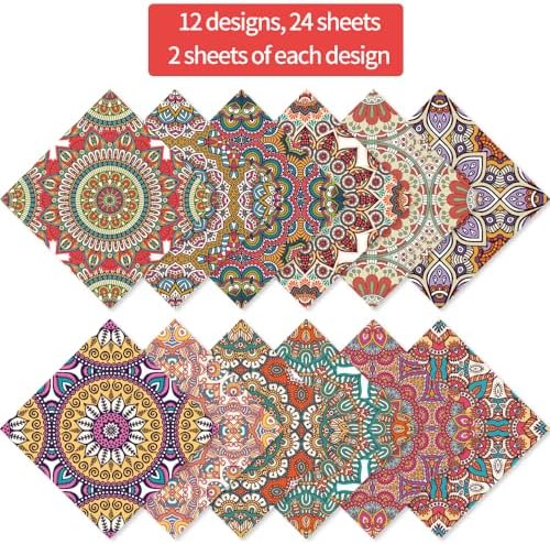6x6" Cardstock Single Sided Scrapbooking,Craft Decorative Scrap Book Paper | 160gsm,24-Sheet 12Patterns Colored Paper,Junk Journal Supplies,Vivid Origami Papers DIY Craft Gift Wrapping Album.Datura