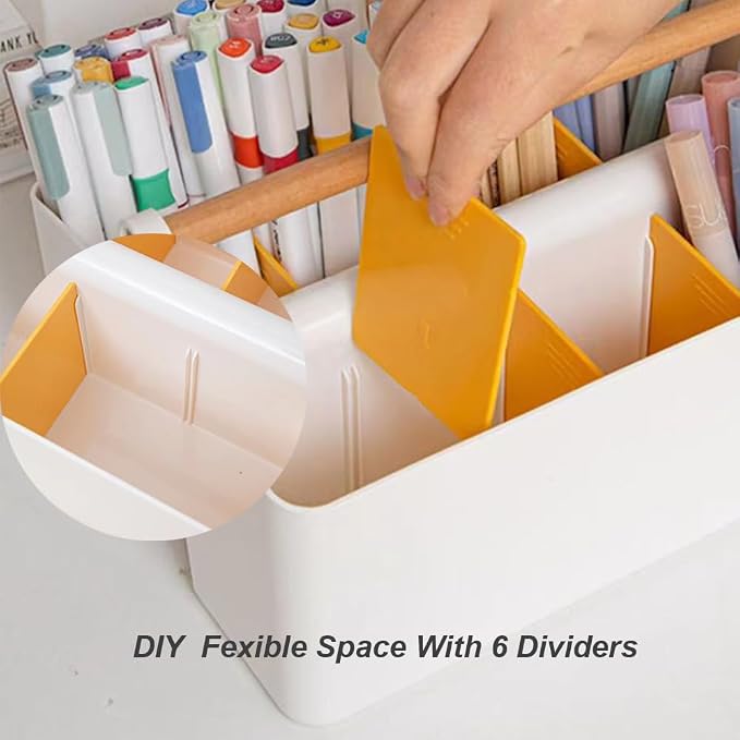 2 Pack Art Caddy Organizer Portable,Marker Box, Large Pen Holder for Desk, Art Supply Storage Bin with Adjustable Dividers for Colored Pencils,Markers,Craft Organizers (Blue Divider)