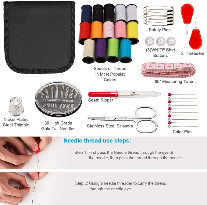 Sewing Kit, Sewing Kits for Adults, OKOM 68Pcs Thread for Sewing, Sewing Supplies, Sew Kit for Home,Traveler,Small Mini, Basic, Beginner, DIY, Needle and Thread Kit, Gift for Mother and Grandma