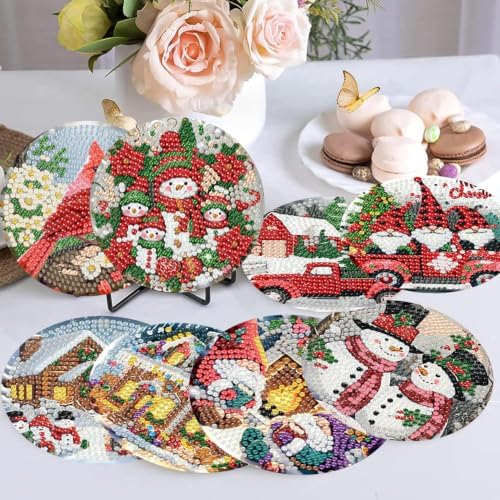 Christmas Diamond Art Coasters Kit, 8 Pieces Diamond Painting Coasters Kit