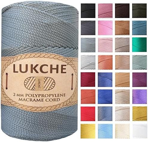 Polyester Macrame Cord 2mm x 251 Yards, 100% Polypropylene Premium Macrame Rope, Colorful Yarn Crochet Macrame Bag Craft for Wall Hangers, Bags, Bottom Plates, Carpets (Grey, 1 Skein)