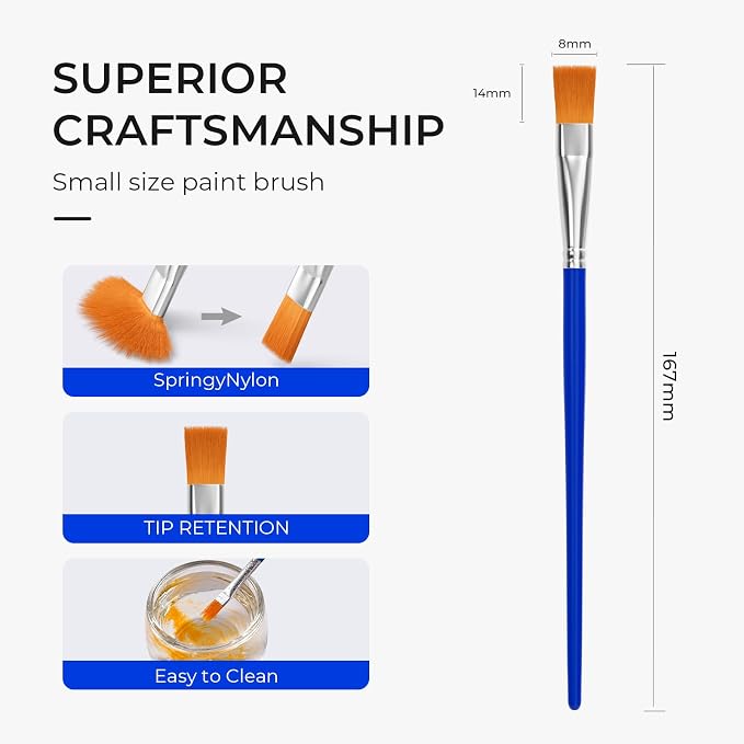 Smallbudi 168 PCS Small Paint Brushes Bulk, Flat Tip Acrylic Paint Brushes