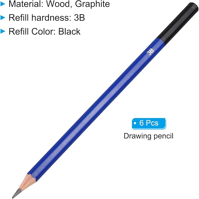 PATIKIL 3B Drawing Pencils for Sketching, 6PCS Sketch Pencils for Drawing Art Pencils Graphite Wood Pre-sharpened for Drawing Sketching Artists