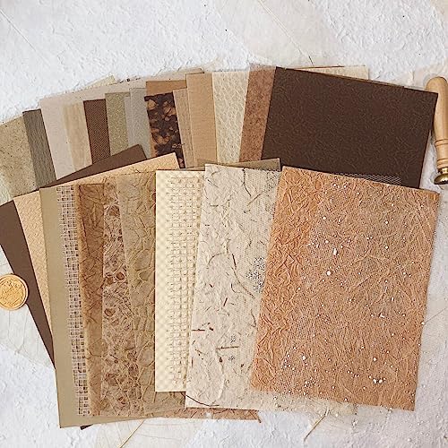 30 Pcs Handmade A5 Textured Scrapbook Paper and Mesh, Junk Journal Supplies