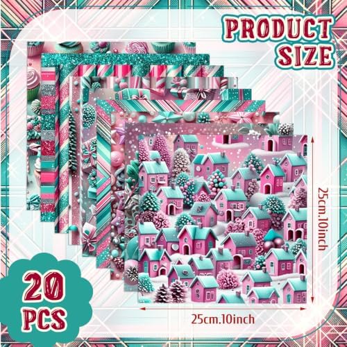 HunnmingRe 20 Pcs 10''x10'' Pink Teal Christmas Quilting Fabric Squares