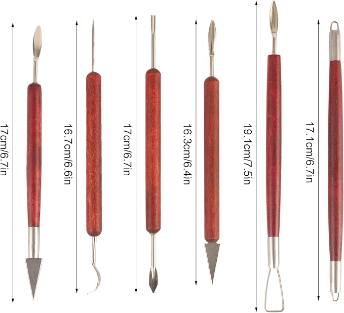 DIYOOHOMY Double-Ended Clay Sculpting Tools Set, 6 Pcs Pottery Carving Tools for Polymer Air Dry Clay, Professional Ceramic Modeling, Trimming, Shaping, DIY Crafts Supplies