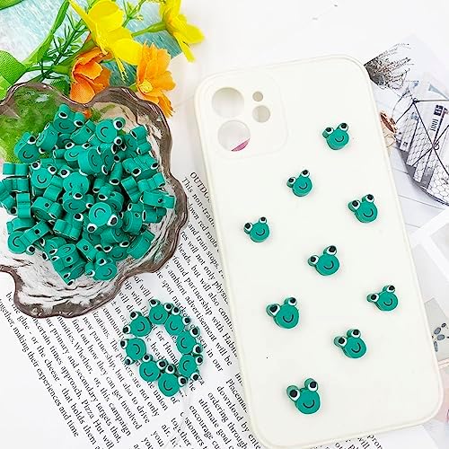 100Pcs Frog Polymer Clay Loose Spacer Beads, 10mm Cute Beads Charms for Women DIY Hair Clip Necklace Bracelet Jewelry Earring Handmade Craft Making