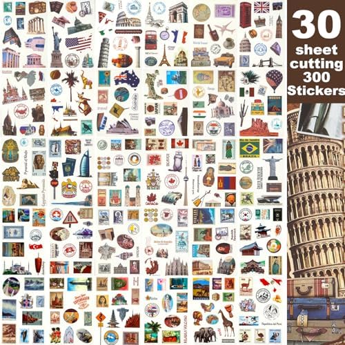 Scrapbook Stickers - 300 Pre-Cut Washi Stickers & 20 Scrapbook Papers for Travel Journaling