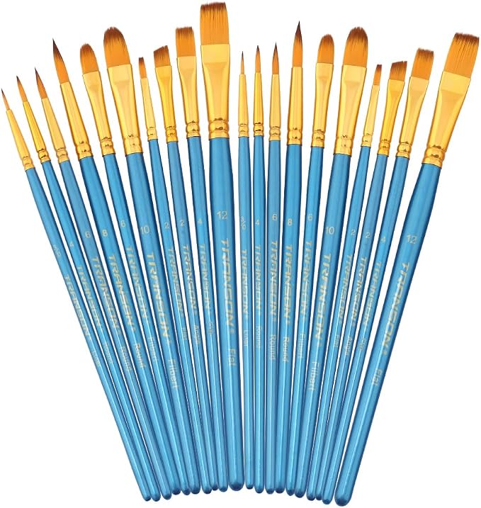 Transon 20pcs Bulk Artist Paint Brush Set for Acrylic Watercolor Gouache Hobby Craft Face Painting Blue