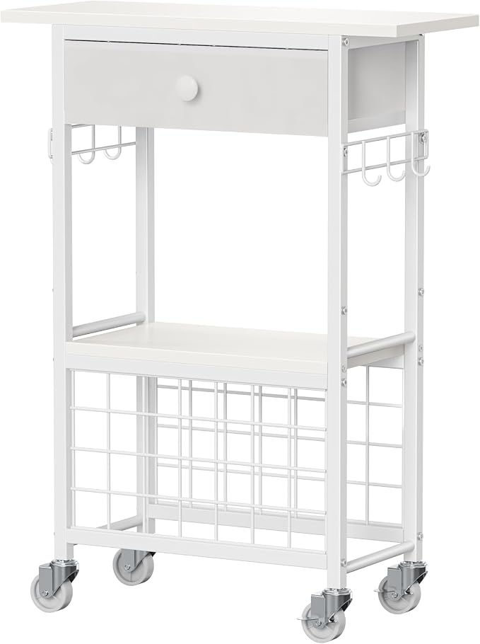 Snughome Craft Cart Compatible with Cricut Maker, Craft Organizers and Storage Table for Cricut Cart with Wheels, Drawer and 28 Vinyl Roll Holders, White, 23.6"(L) x 9.5"(D) x 31.7"(H)