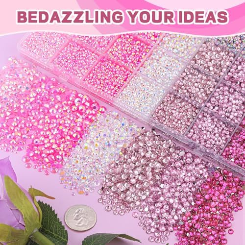 20000Pcs Pink Rhinestones for Bedazzling with B7000 Jewelry Glue, Resin Rhinestones for Crafting Crafts DIY, Bedazzler Kit Gems for Clothing Shoes Tumblers Fabric Nail Art Assorted Size 3/4/5/6mm