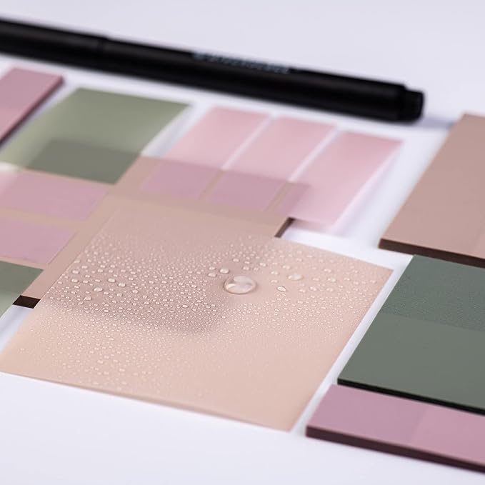 DiverseBee Transparent Sticky Notes Set with Quick Dry Pen (Pastel)